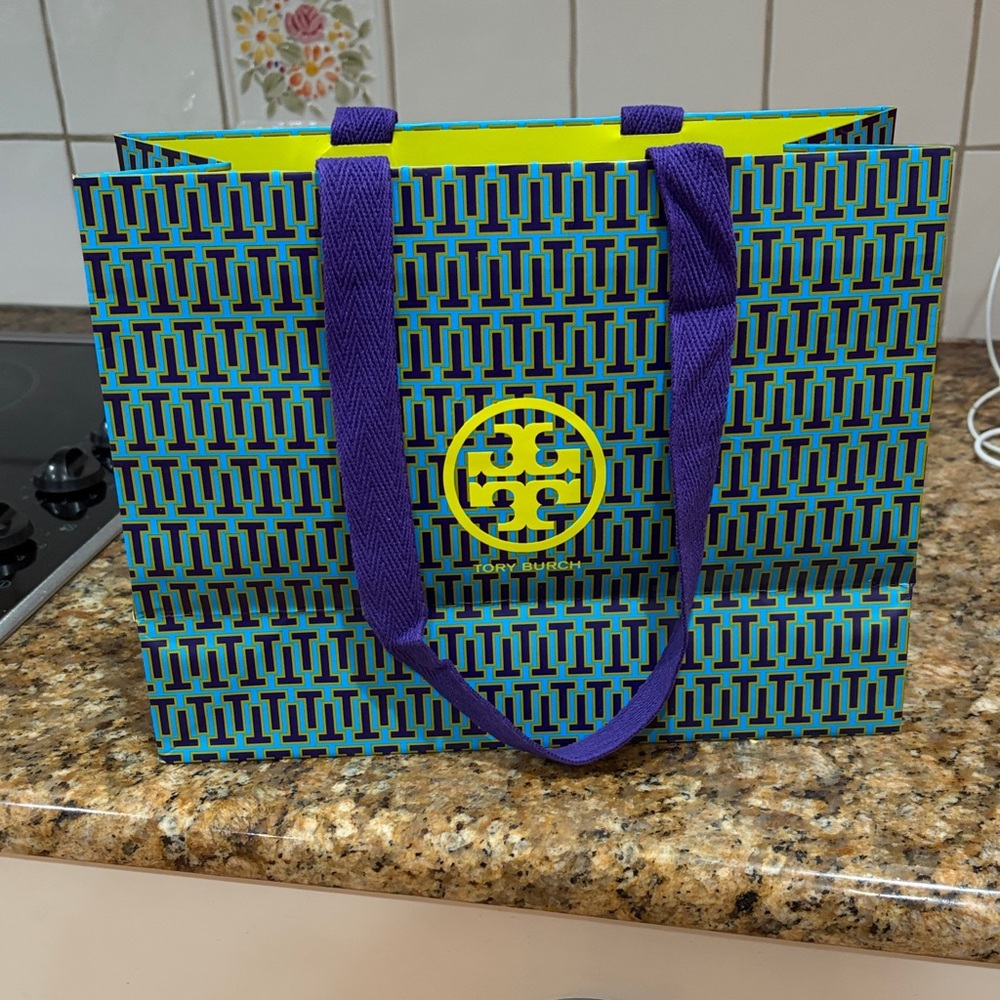 Tory Burch Geometric Blue and Yellow paper bag